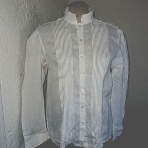 Ralph Lauren Women's Shirt Button Up Ivory Pleated Vintage Blouse Top Size 12